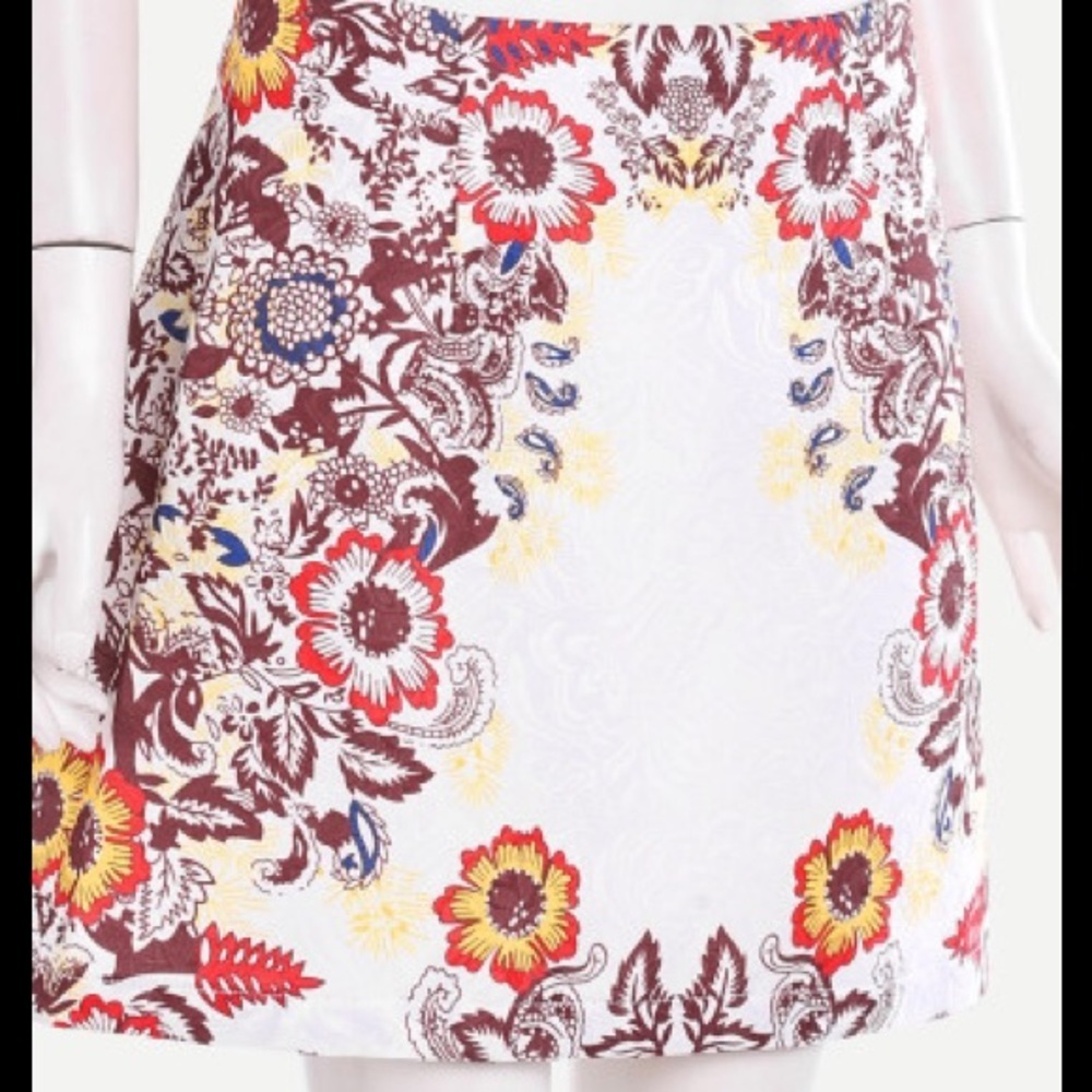 White Floral Mini Skirt | Red & Burgundy Print | A-Line Above Knee - Picture 3 of 5